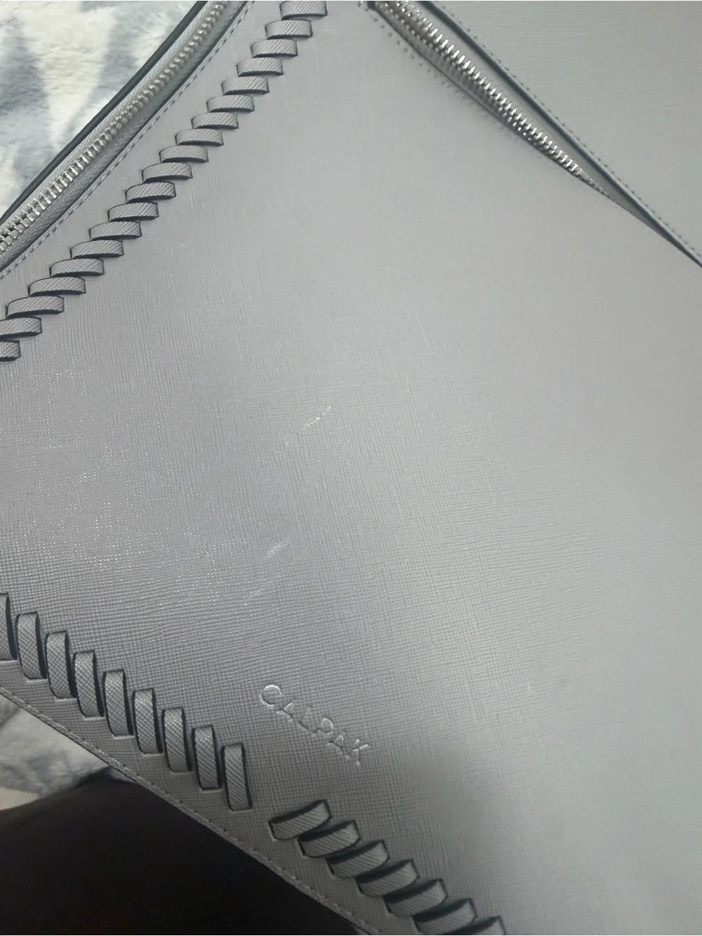 Calpak Gray Leather Laptop Backpack
